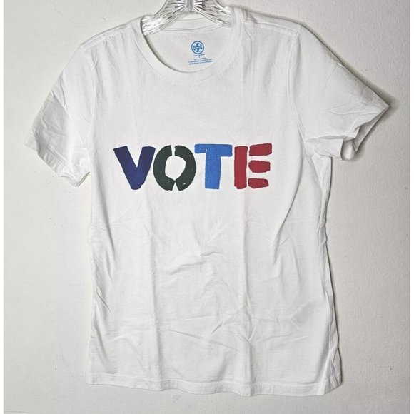 Limited Ed. Tory Burch White MultiColor VOTE Graphic Short Sleeve Tee Shirt S - Picture 3 of 9